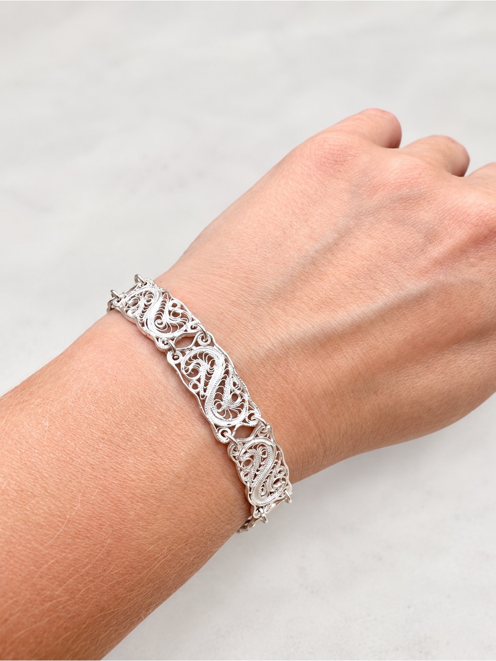 Sterling Silver 925 Filigree Bracelet 6.7" 8.98g
